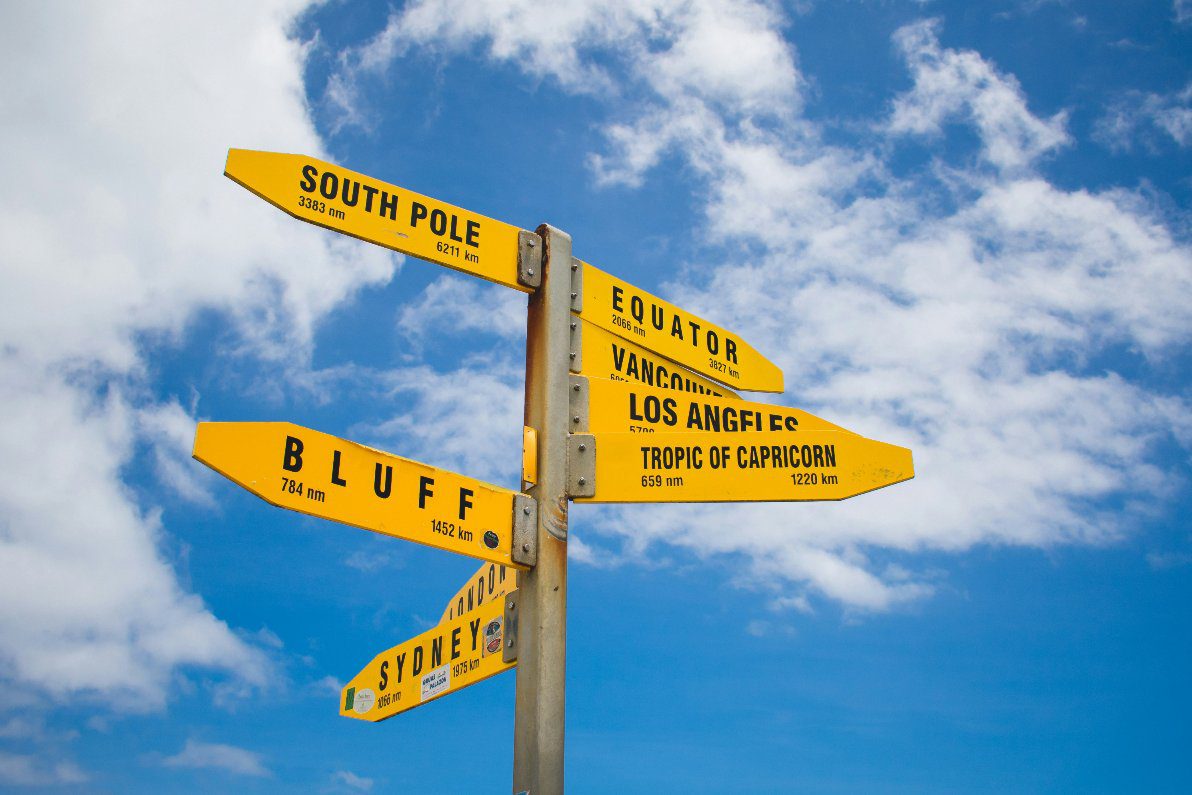 Crossroads sign with different destinations
